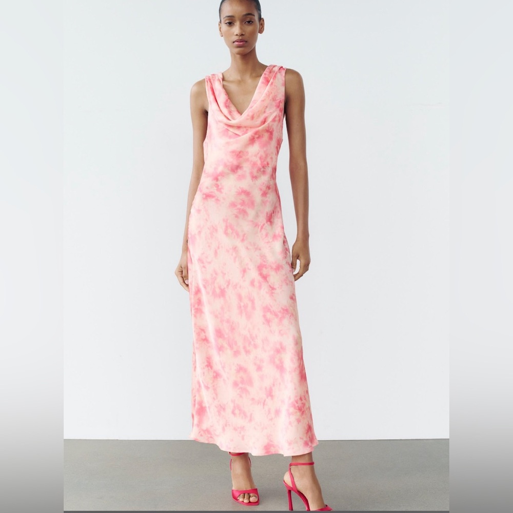 NWT Zara Satin Tie Dye Dress
